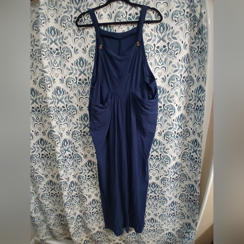Women's Navy Blue Sleeveless Jumpsuit with Pockets